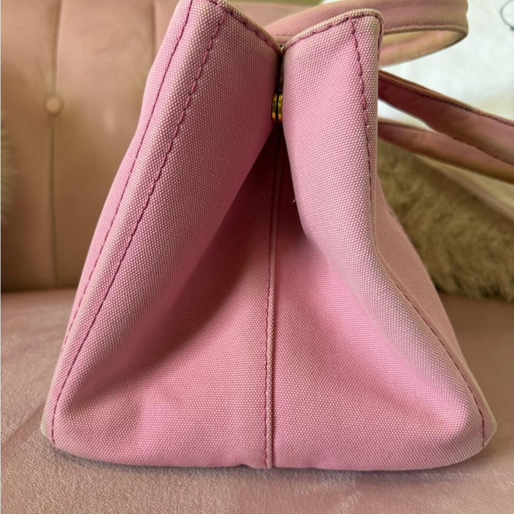 💯Authentic PRADA CANAPA Pink Canvas Logo Tote - Picture 7 of 14